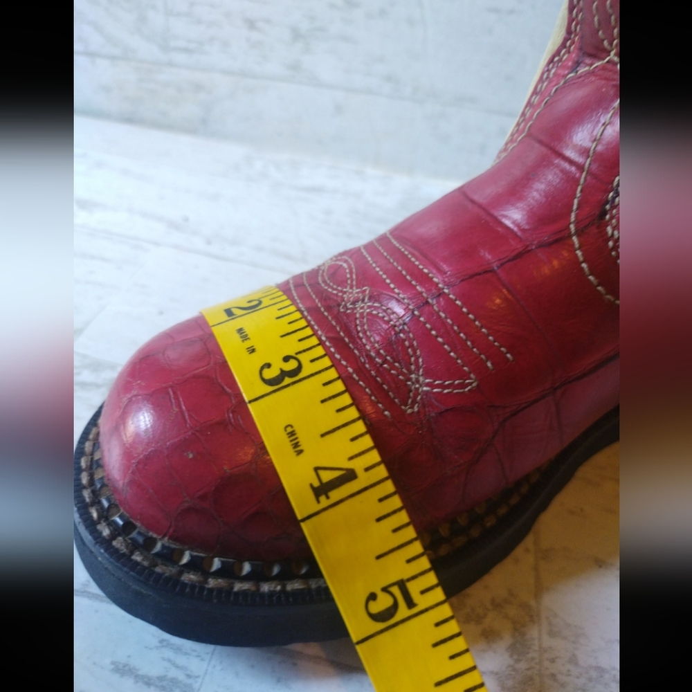 Ariat FatBaby Alligator Print Red and Cream Suede Leather youth size 3 Cowgirlbo - Picture 11 of 12